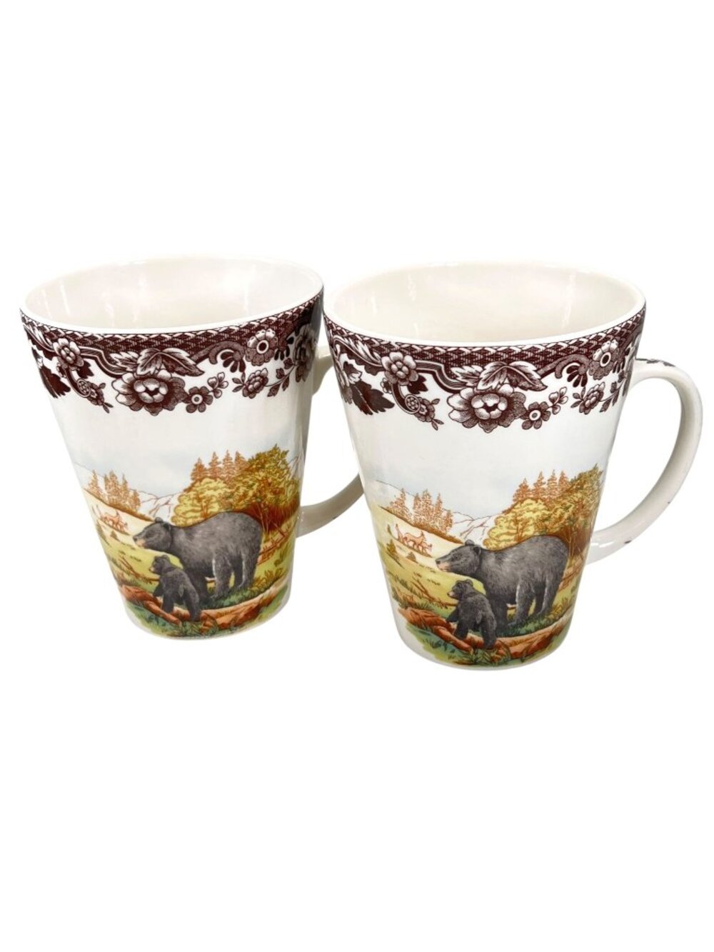 Spode Woodland Bear Cub Mug Set Of 2 Wild Forest Animal 12 oz 4.5 inch Tall